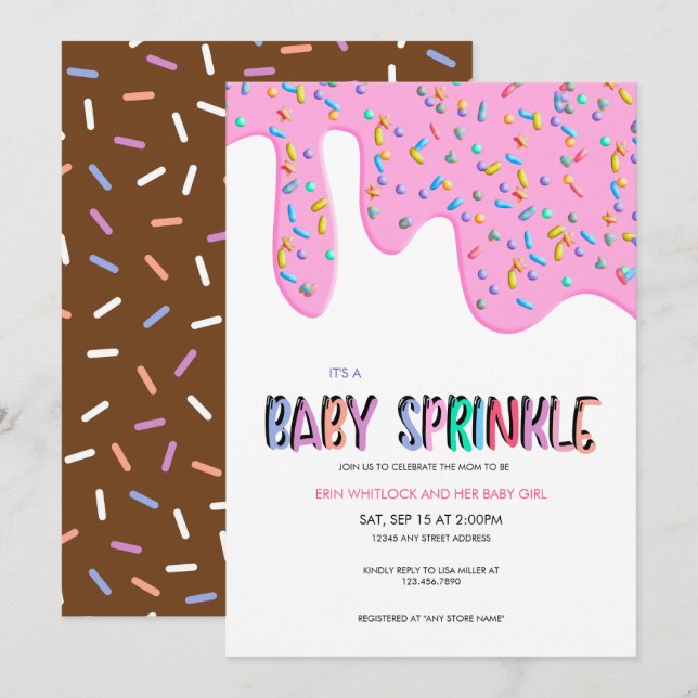 Sprinkles Pink | Baby Sprinkle Invitations (Front/Back)