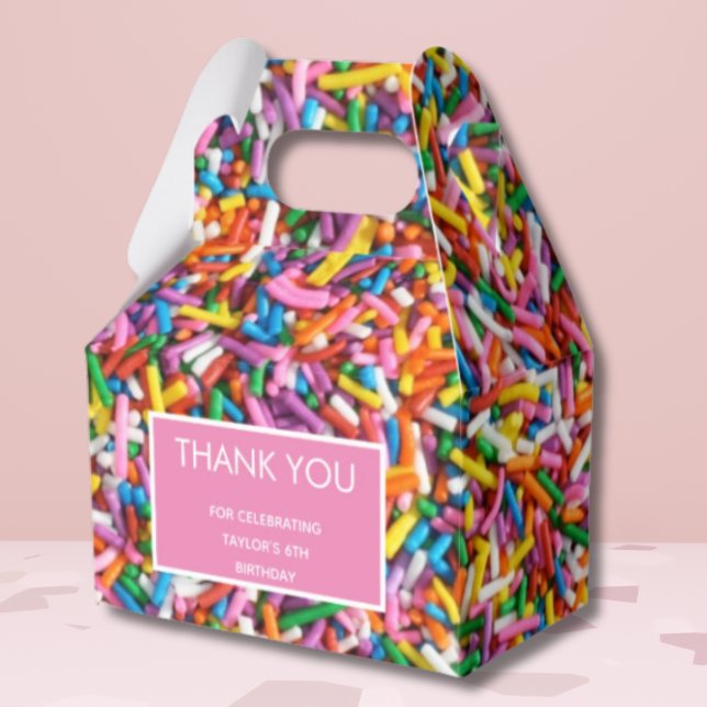 Sprinkles Rainbow Birthday Party Pink Thank You Favor Boxes (Creator Uploaded)