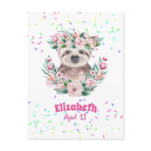 Sprinkles SLOTH Boho Girls Pink Flowers Gifts Cute