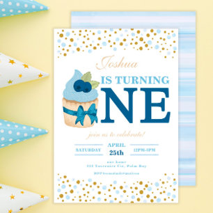 Sprinkles Sweet Blueberry Cupcake 1st Birthday Invitation