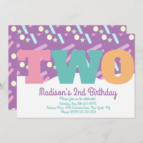 Sprinkles Turning Two Birthday Pastel Confetti Invitation