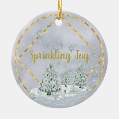 Sprinkling Joy Christmas Winter Scene Ceramic Ornament