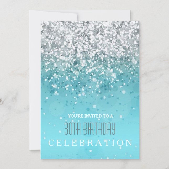 Sprinkling Joy Modern Aqua Glitter Party Invites (Front)