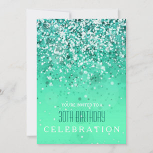 Sprinkling Joy Modern Aqua Green Glitter Party Invitation