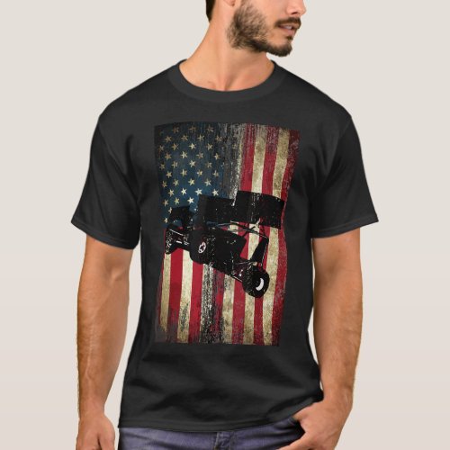 Sprint Car Dirt Track Racing Distressed American F T_Shirt