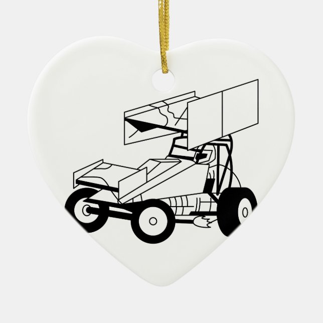 Sprint Car Outline Ceramic Ornament (Front)