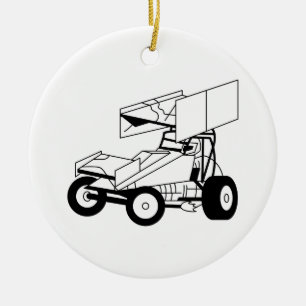 Sprint Car Outline Ceramic Ornament