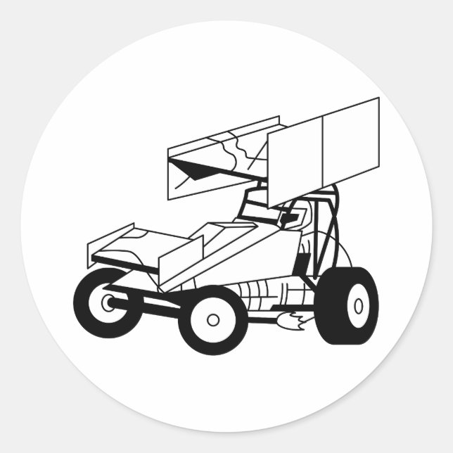 Sprint Car Outline Classic Round Sticker (Front)