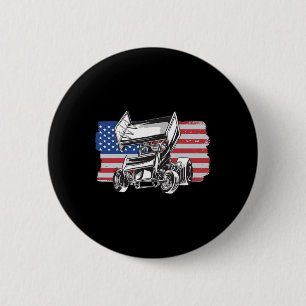Sprint Car Racing Usa Flag  Button