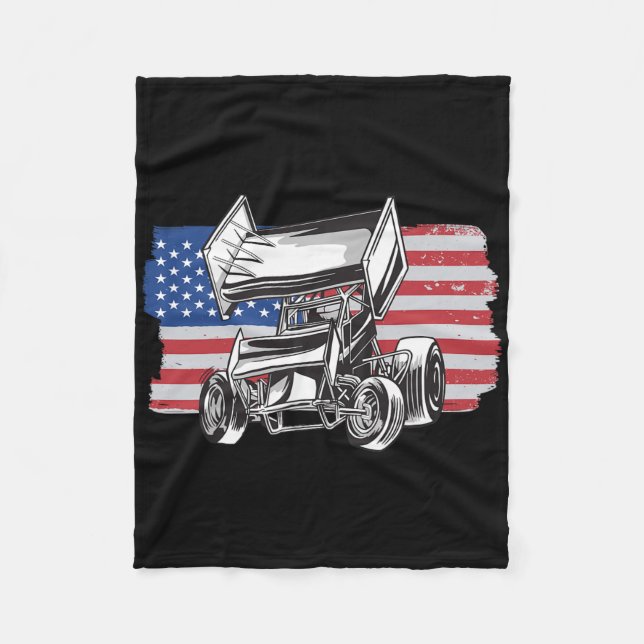 Sprint Car Racing Usa Flag  Fleece Blanket (Front)