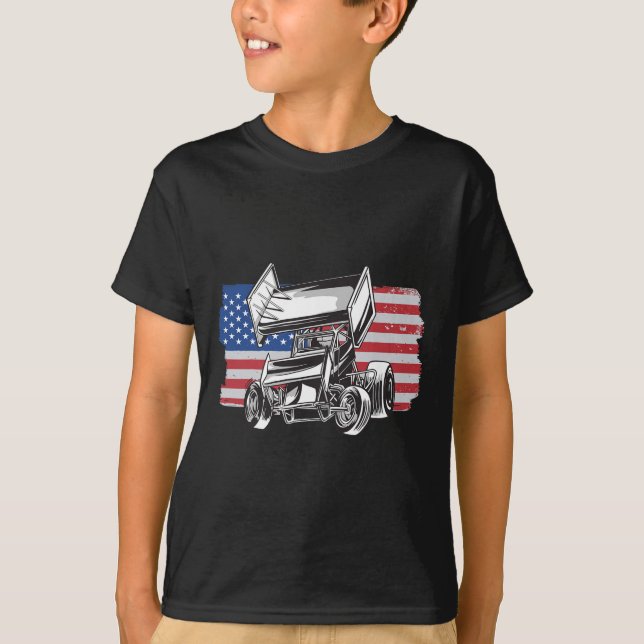 Sprint Car Racing Usa Flag  T-Shirt (Front)