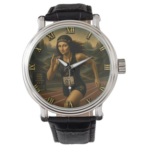 Sprinter Funny Mona Lisa Track & Field Athletes Watch