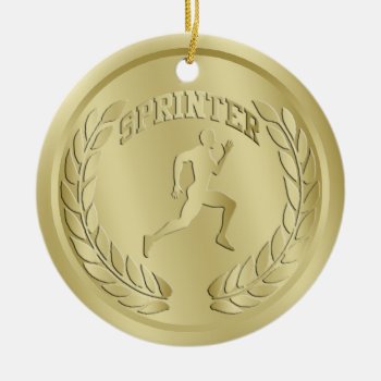 Sprinter Gold Toned Medal Ornament by tjssportsmania at Zazzle