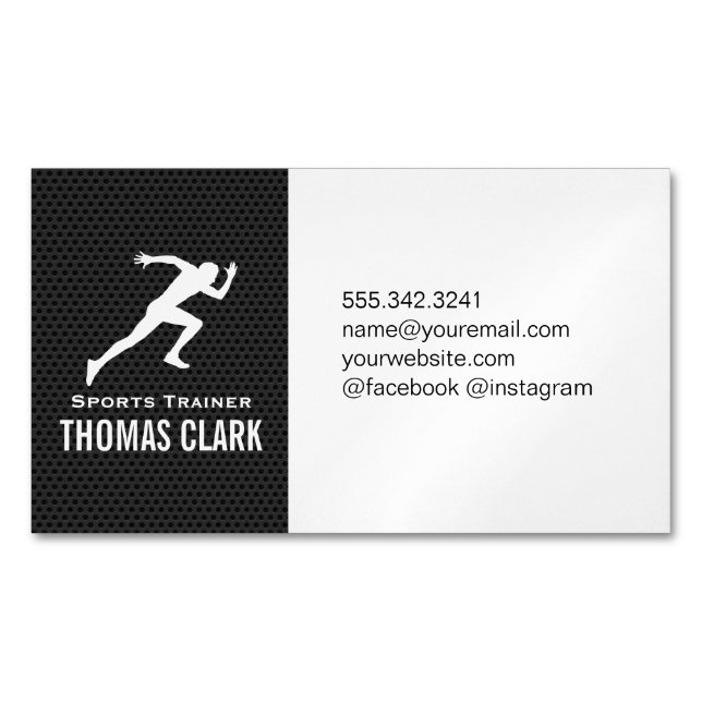 Sprinter | Sports Trainer (carbon pattern) Business Card Magnet (Front)