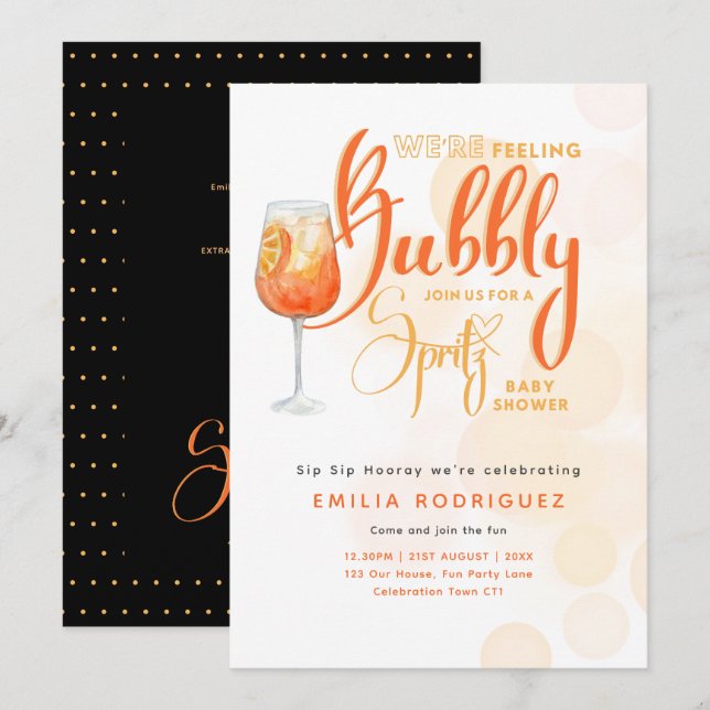 Spritz Baby Shower Boy or Girl Black Orange Invitation (Front/Back)