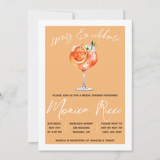 Spritz & Celebrate! Aperol Spritz Bridal Shower Invitation (Front)
