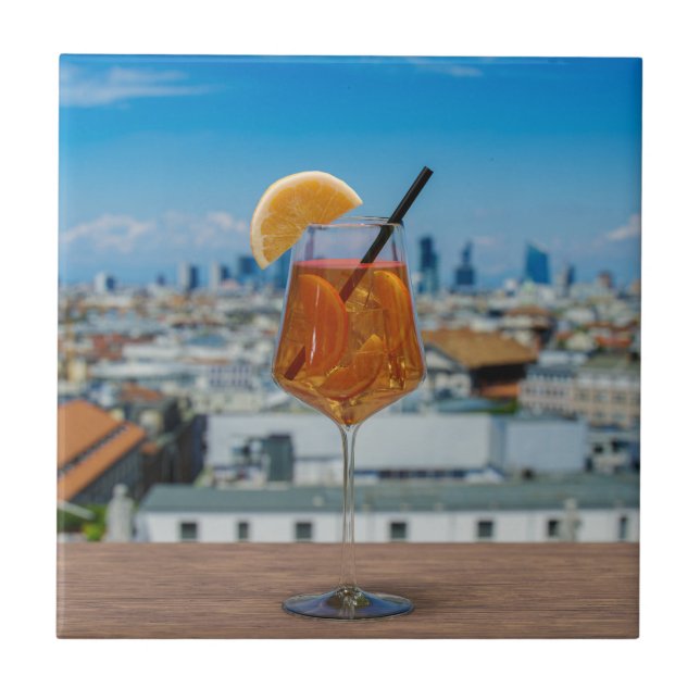 Spritz cocktail on a table with view of Milan Ceramic Tile (Front)