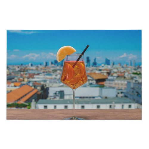 Spritz cocktail on a table with view of Milan Faux Canvas Print