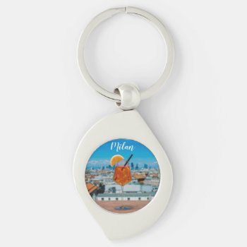 Spritz Cocktail On A Table With View Of Milan Keychain by Mariavonotna at Zazzle