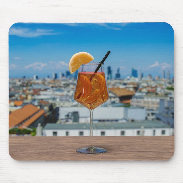 Spritz cocktail on a table with view of Milan Mouse Pad (Front)