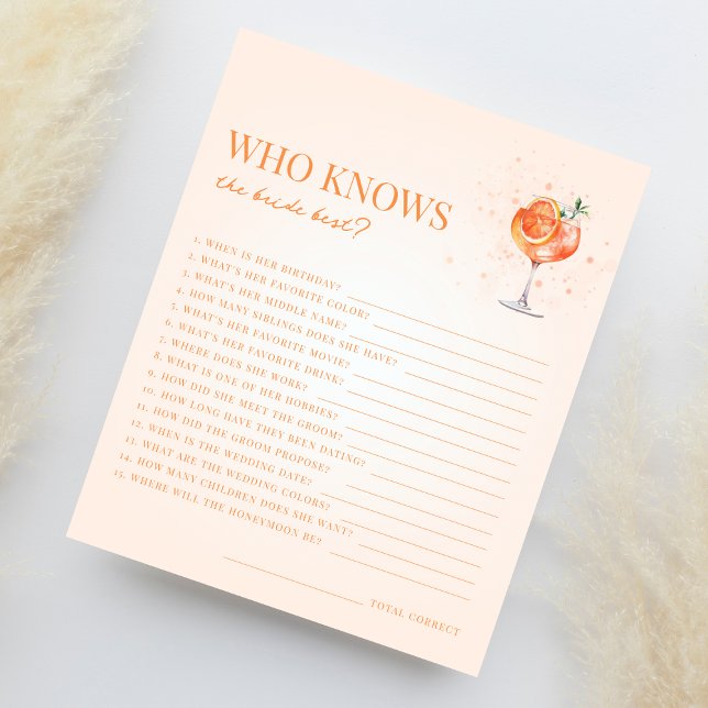 Spritz Cocktail Who Knows the Bride Best Game (Creator Uploaded)