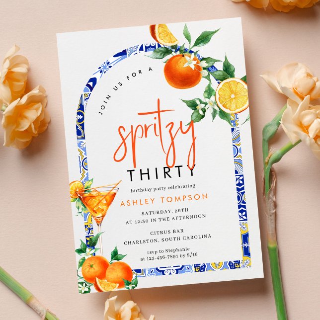 Spritz Mediterranean Boho Arch Thirty Birthday Invitation (Creator Uploaded)