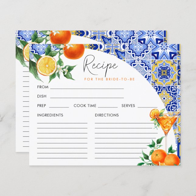 Spritz Mediterranean Bridal Shower Recipe Card (Front/Back)