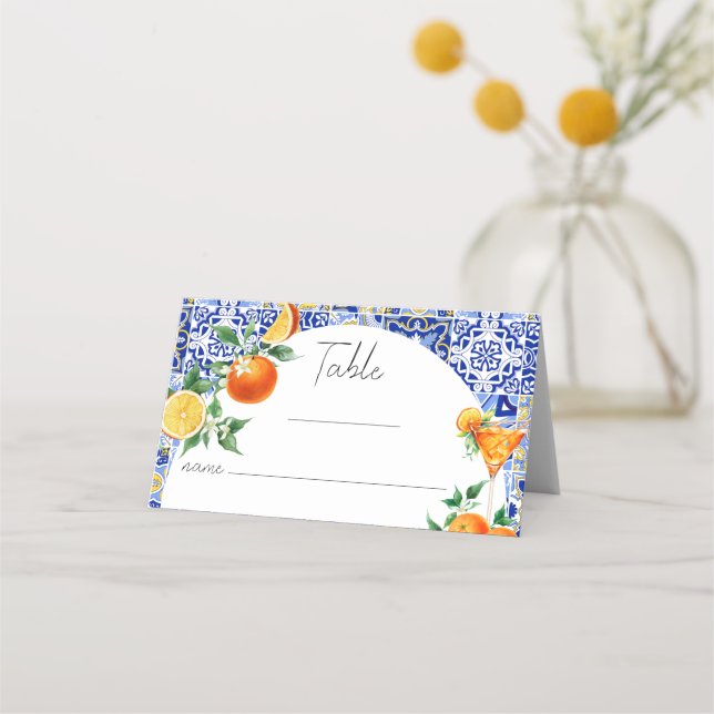Spritz Mediterranean Bridal Shower Table Place Car Place Card (Front)
