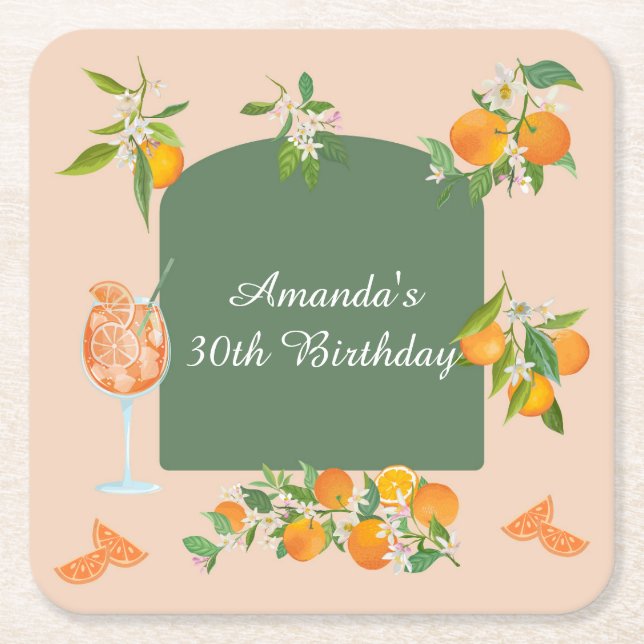 Spritz Summer Birthday Square Paper Coaster (Front)