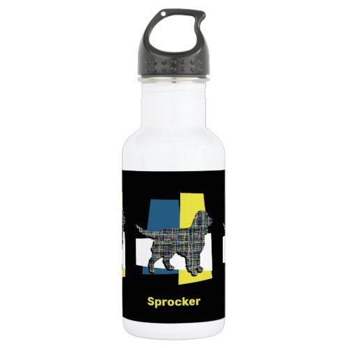 Sprocker Spaniel Cute Pet Dog Silhouette YB Grid Stainless Steel Water Bottle