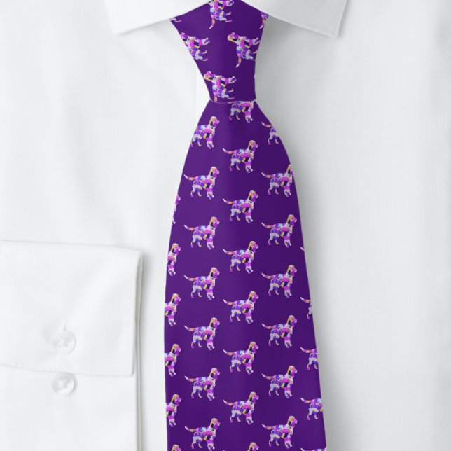 Sprocker Spaniel Dog Silhouette Cute Purple PY&B Neck Tie (Sprocker Purple Tie close up)