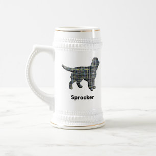 Sprocker Spaniel Dog Yellow & Black Grid Line Beer Stein