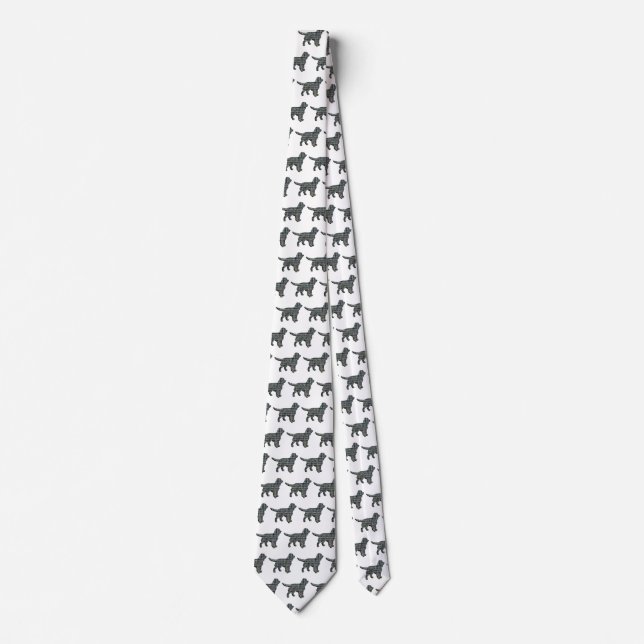 Sprocker Spaniel Dog Yellow & Black Grid White Neck Tie (Front)