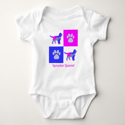 Sprocker Spaniels Dog  Paw Print Pink and Blue  Baby Bodysuit