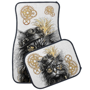 Sprocket-Paws The Funky Steampunk Cat  Car Floor Mat