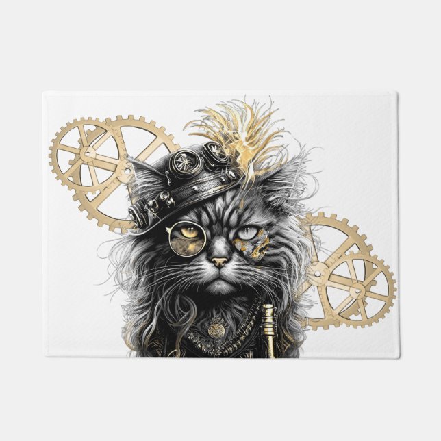 Sprocket-Paws  The Funky Steampunk Cat  Doormat (Front)