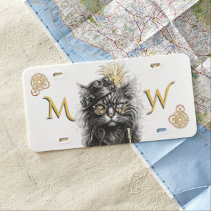 Sprocket-Paws The Funky Steampunk Cat Monogram License Plate