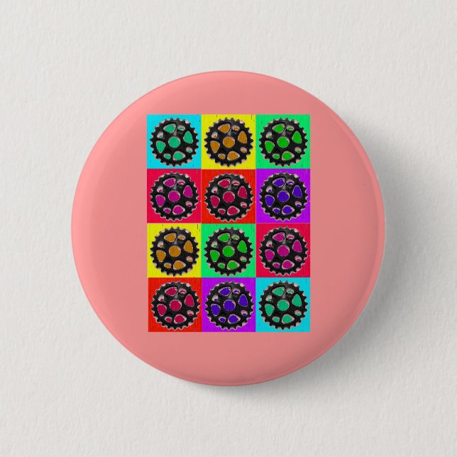 Sprockets POPART--Cyclist Biking Gifts Pinback Button (Front)