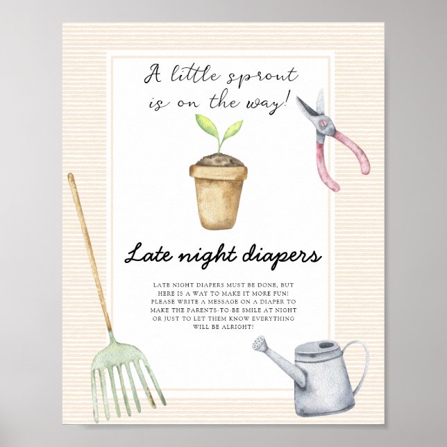 Sprout baby shower - Late night diapers game Poster (Front)