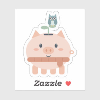 Sprout Piggy Bank and Owl Cute Savings Sticker