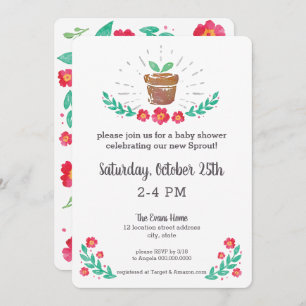 Sprout Plant Baby Shower Garden Pot Watercolor Invitation