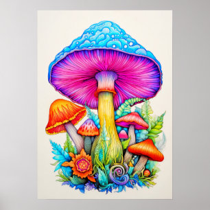 Sprouting Forest Mushroom Collage Illustration Poster