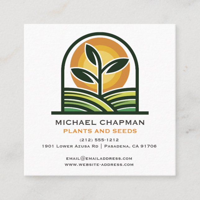 Sprouting Seed and sun Organic Farmer Square Business Card (Front)