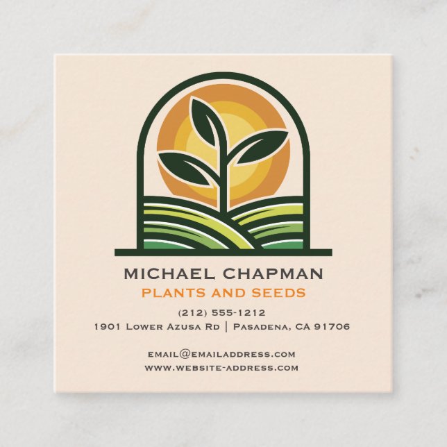 Sprouting Seed and sun Organic Farmer Square Business Card (Front)