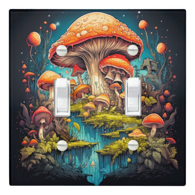 Sprouting Wild Mushroom Illustration Art Light Switch Cover (In Situ)
