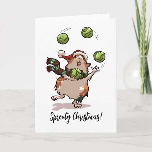 Sprouty Christmas Guinea Pig Juggling Sprouts Card