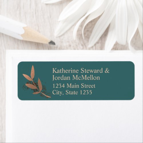Spruce and Bronze Fall Leaf Wedding Return Address Label