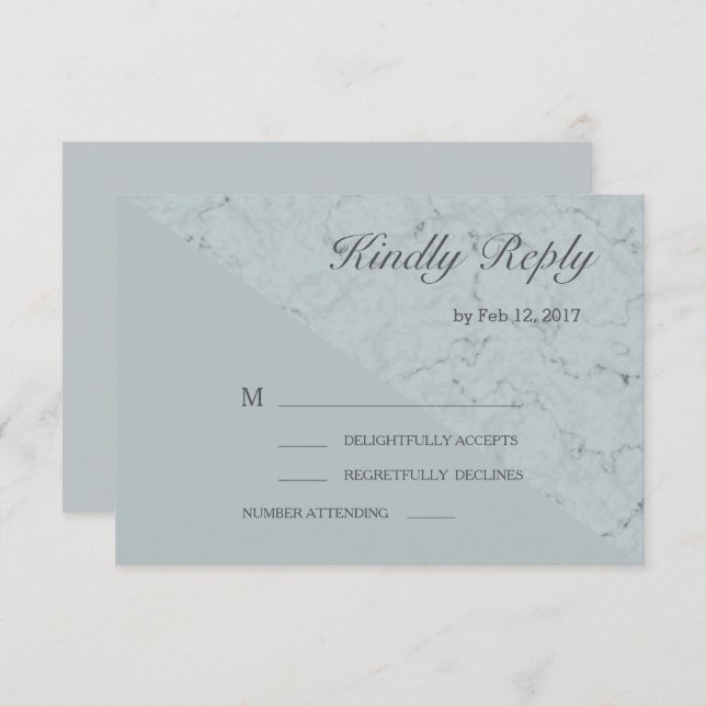 Spruce blue gray marble effect modern wedding rsvp invitation (Front/Back)