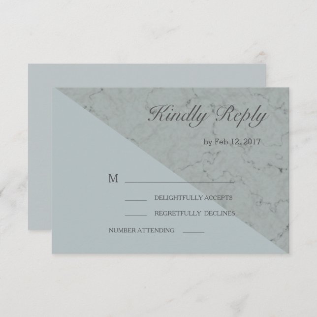Spruce blue gray marble effect modern wedding rsvp invitation (Front/Back)