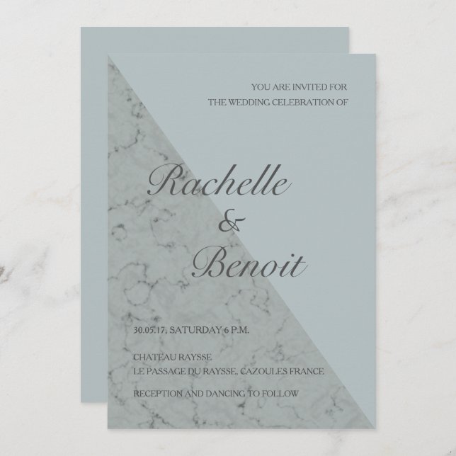 Spruce blue gray marble elegant modern wedding invitation (Front/Back)